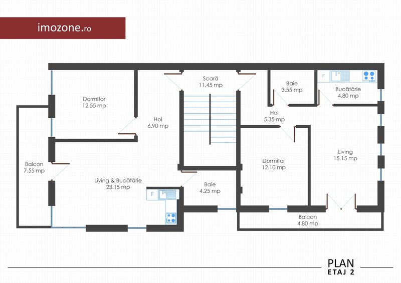 Apartament 2 camere, bloc nou, finisat la cheie, centrala termica individuala